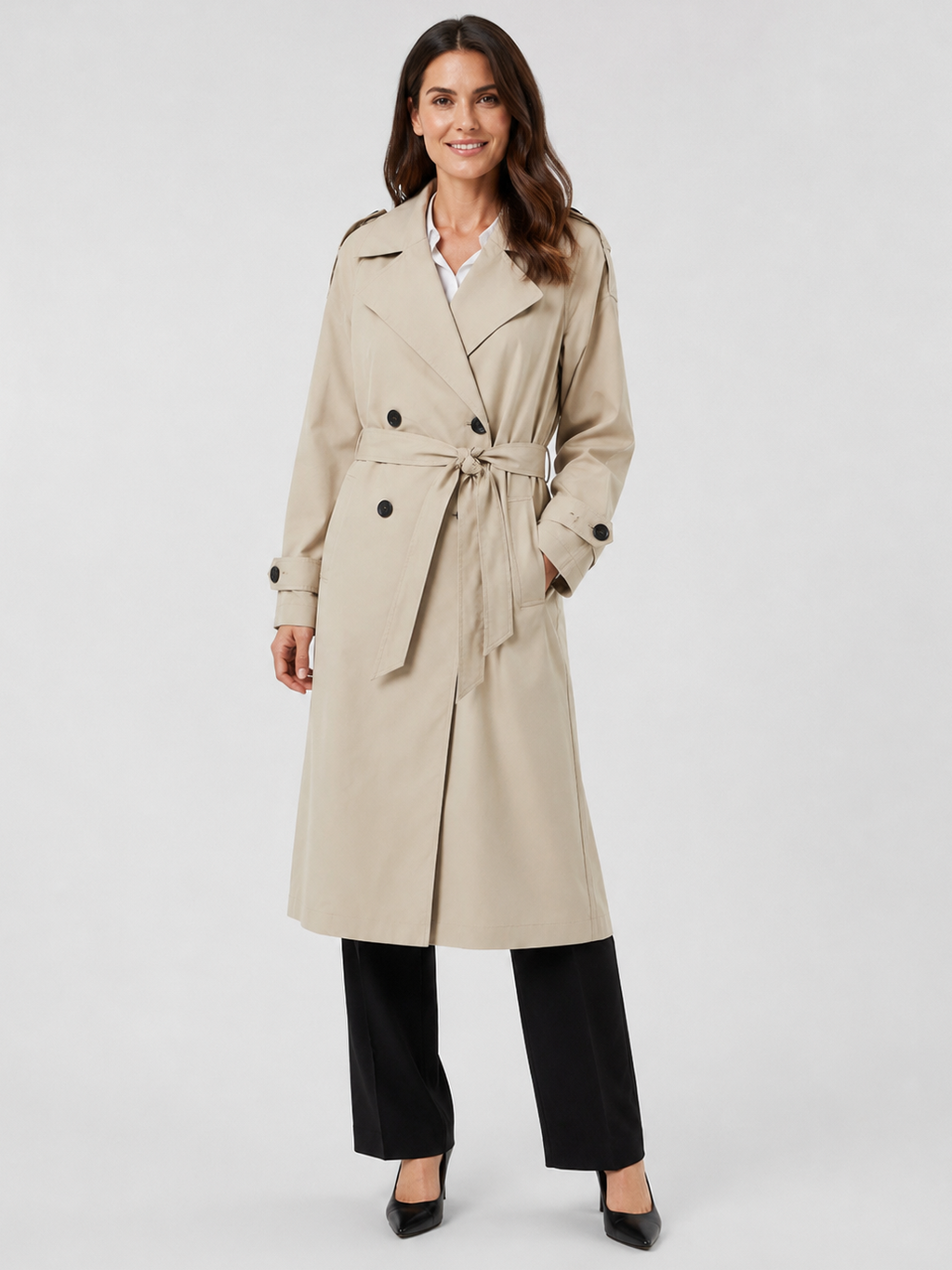 Trench Long Femme Beige