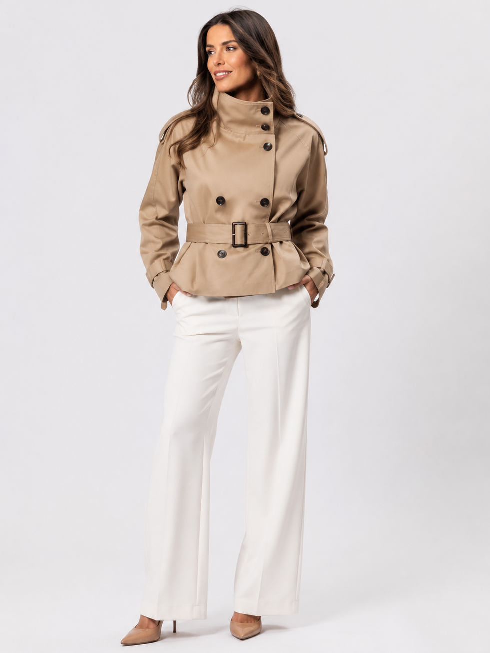 Trench Court Col Montant Femme