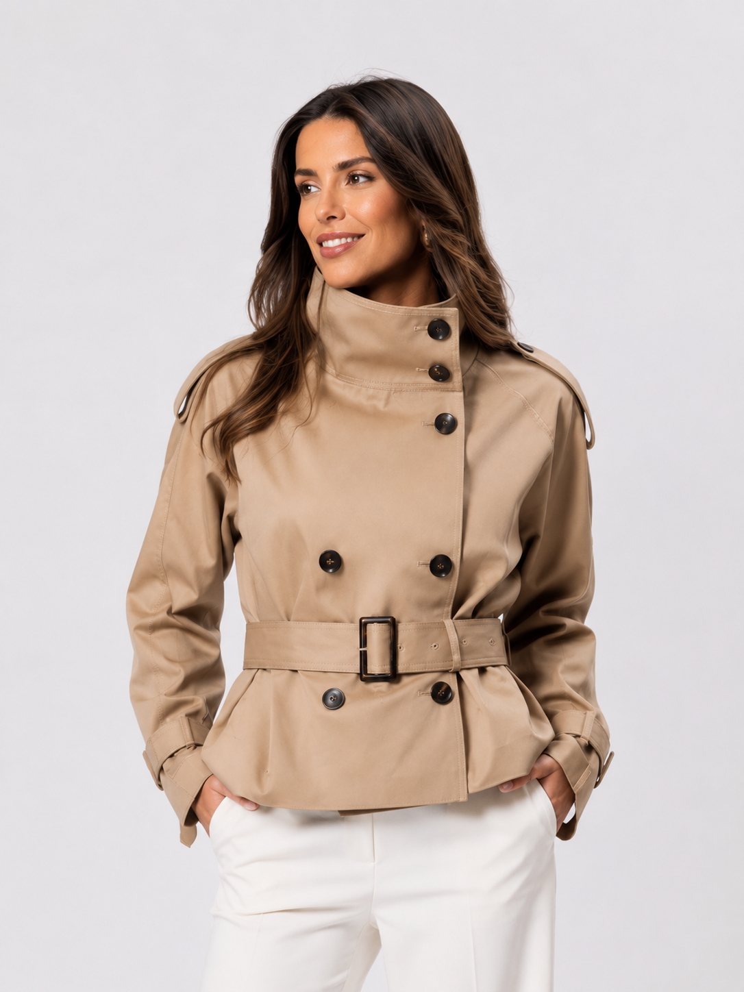 Trench Court Col Montant Femme