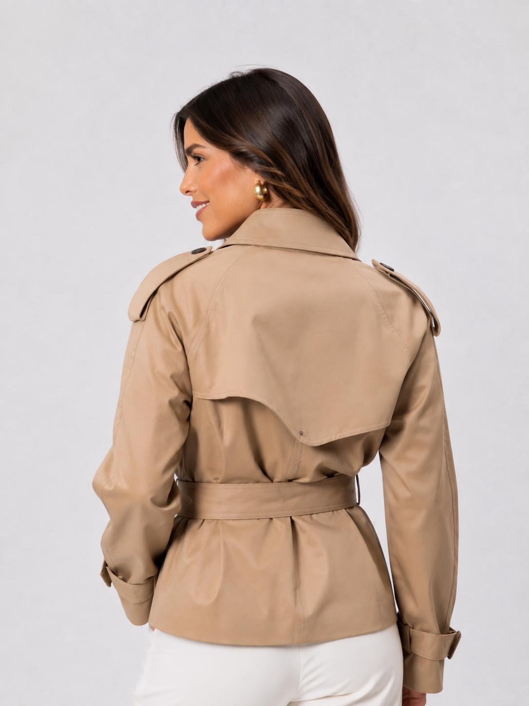 Trench Court Col Montant Femme