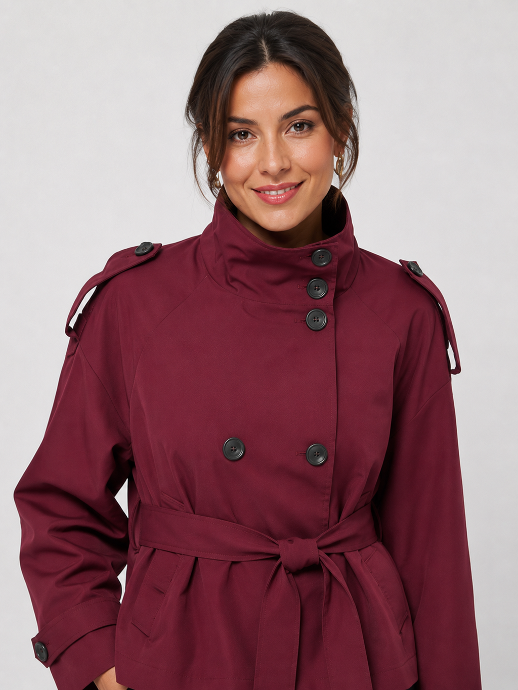 Veste Trench Court Col Montant