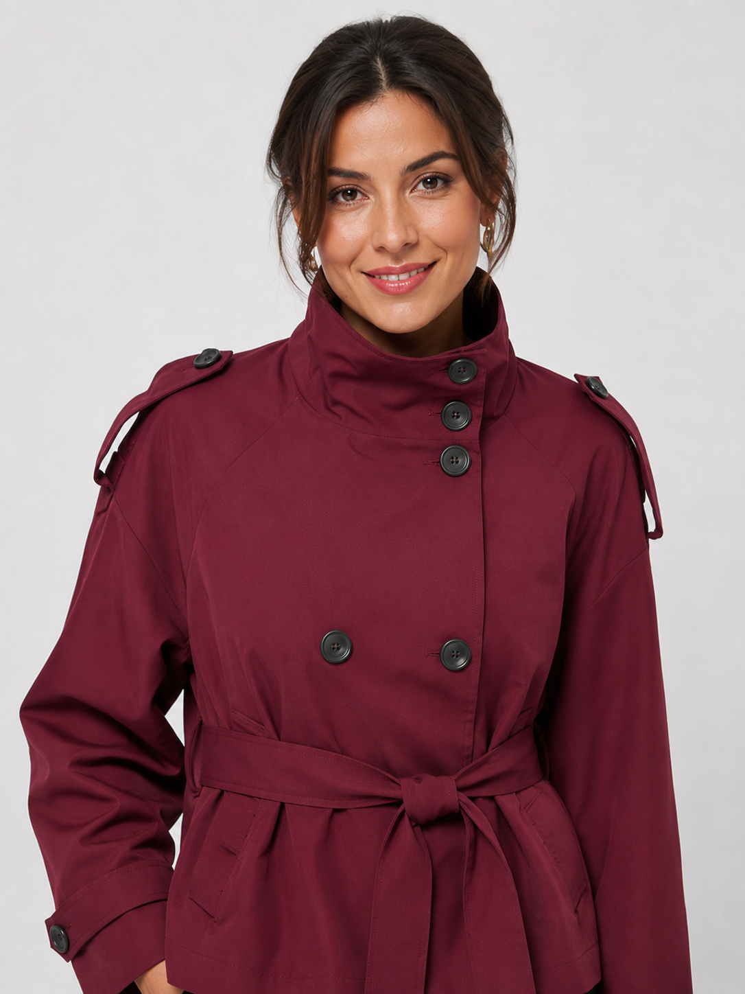 Veste Trench Court Col Montant