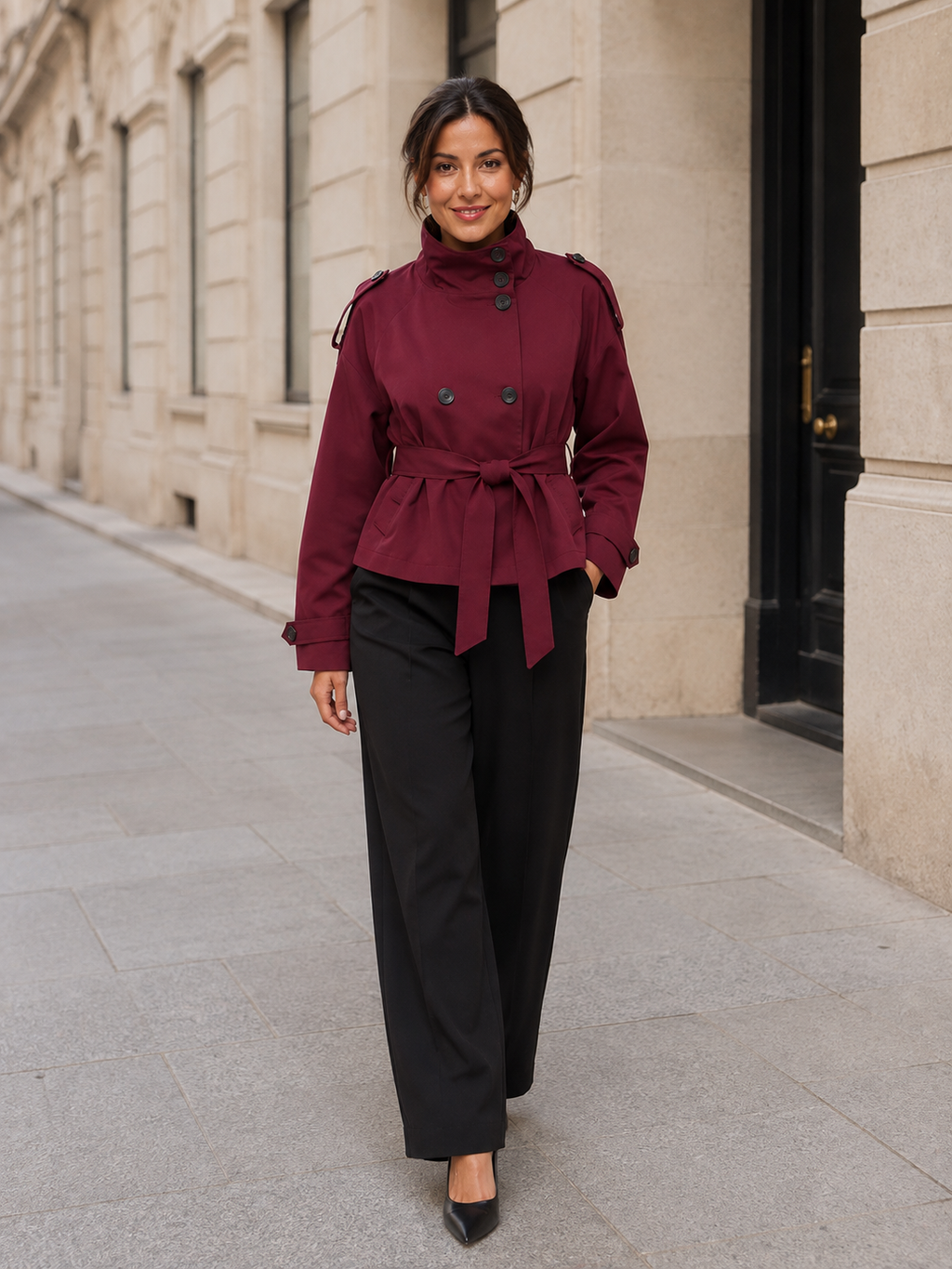 Veste Trench Court Col Montant