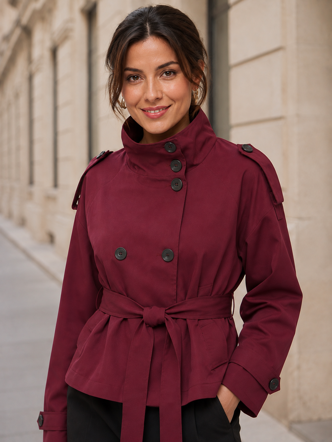 Veste Trench Court Col Montant