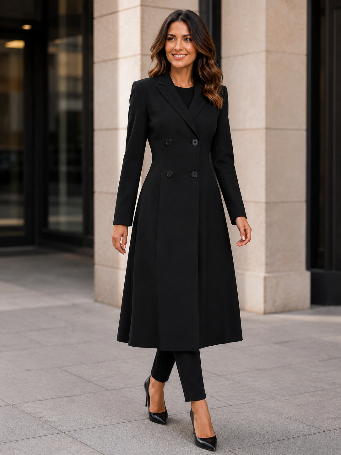 Trench Coat Femme Noir Long