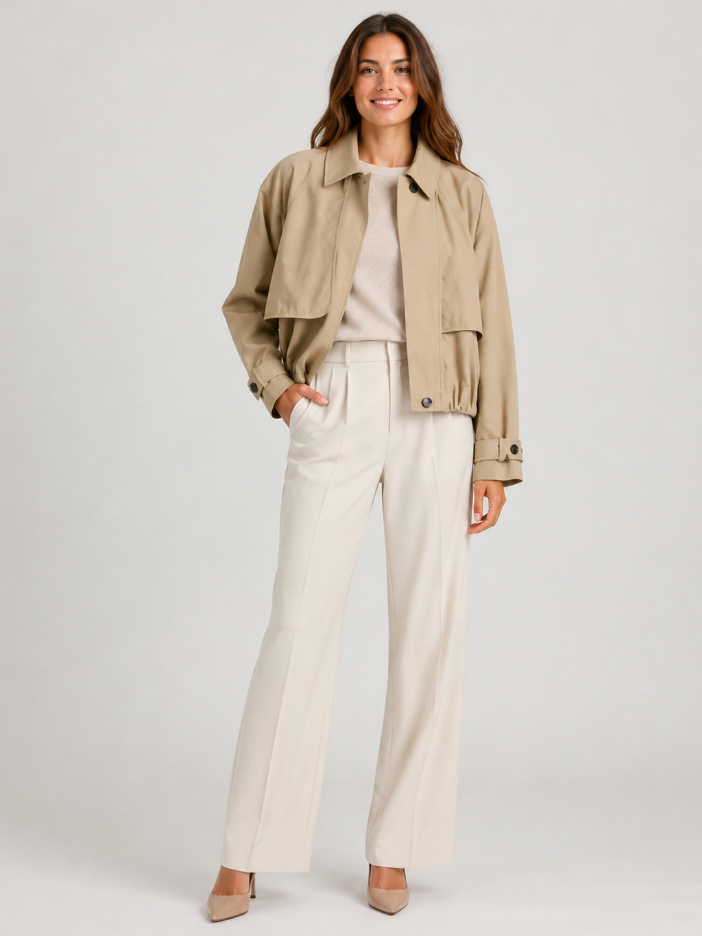 Trench Coat Court Beige Femme