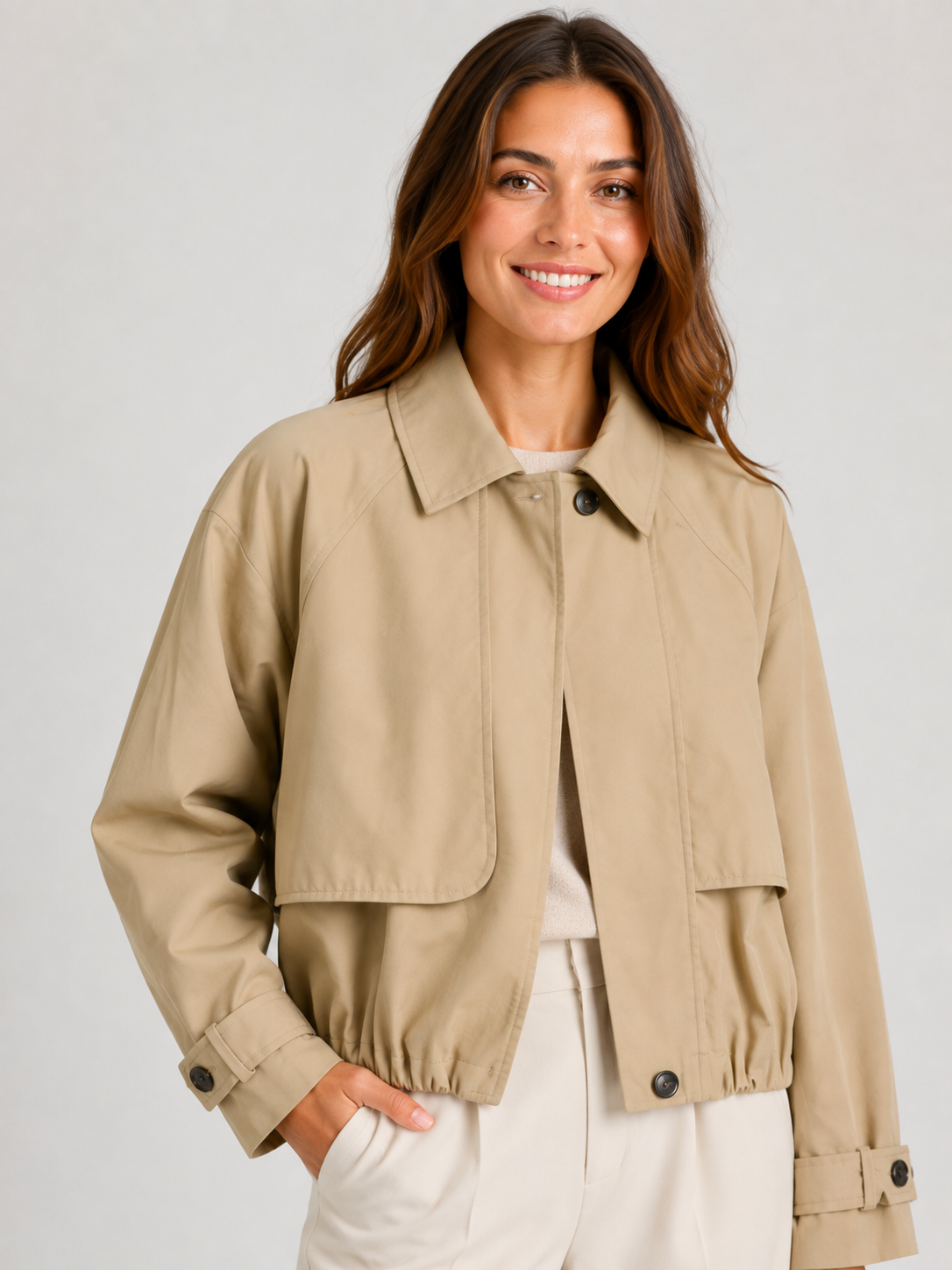 Trench Coat Court Beige Femme