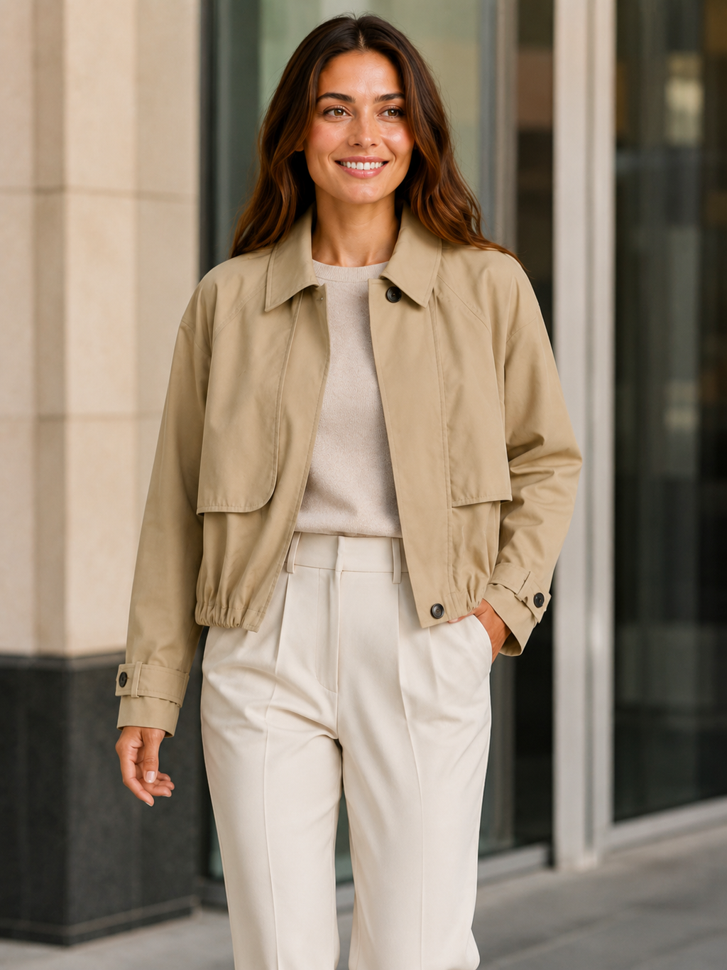 Trench Coat Court Beige Femme