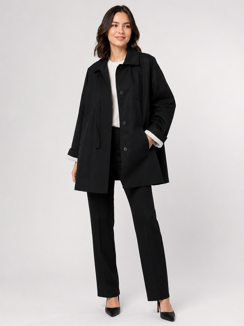 Trench Mi Long Femme Noir