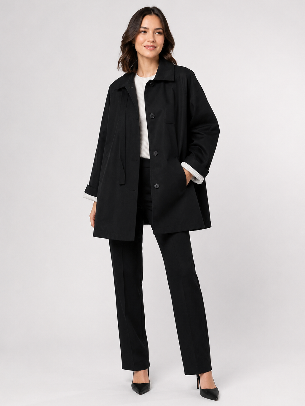Trench Mi Long Femme Noir