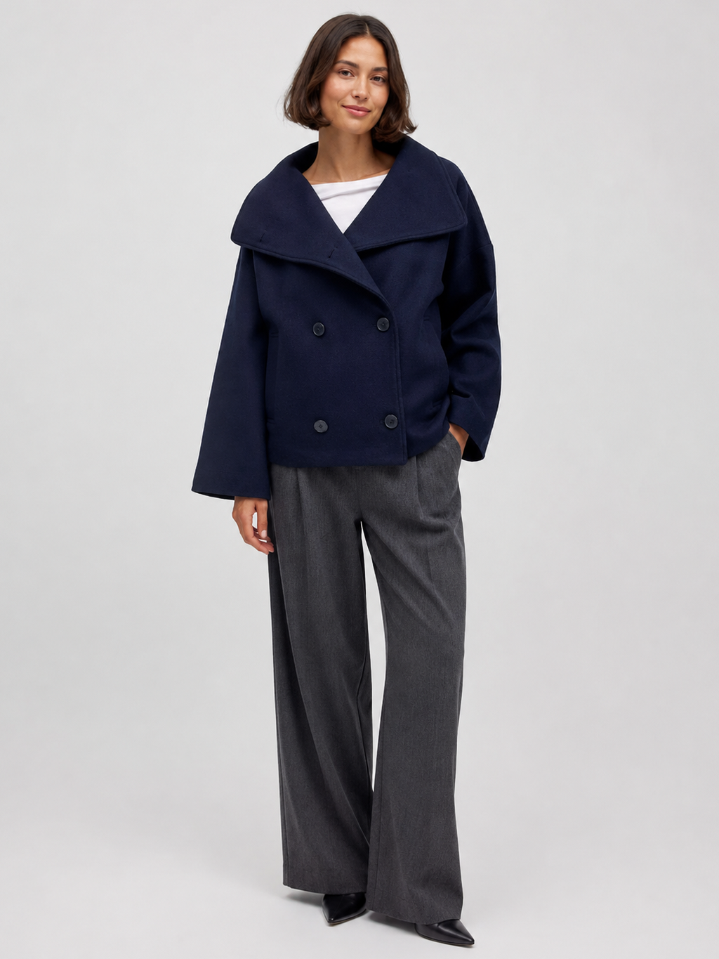 Trench Court Bleu Marine Femme