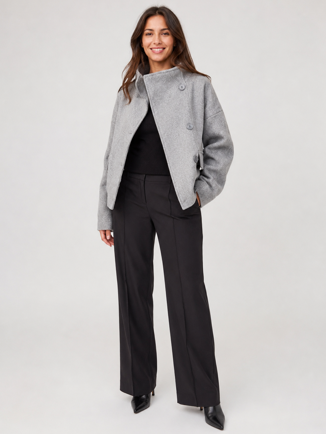 Trench Court Gris Femme