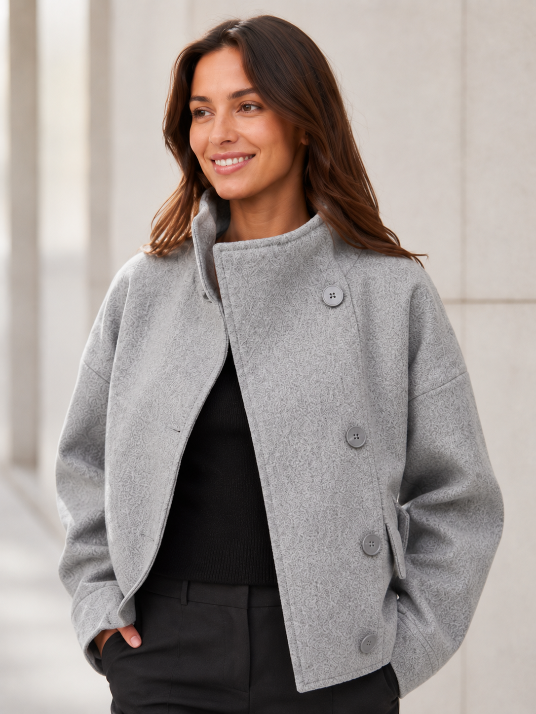 Trench Court Gris Femme