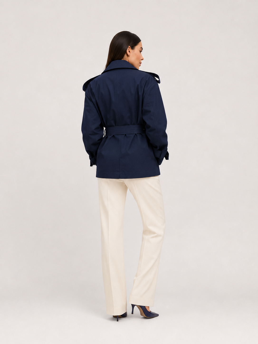 Trench Court Bleu Marine Femme