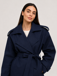 Trench Court Bleu Marine Femme