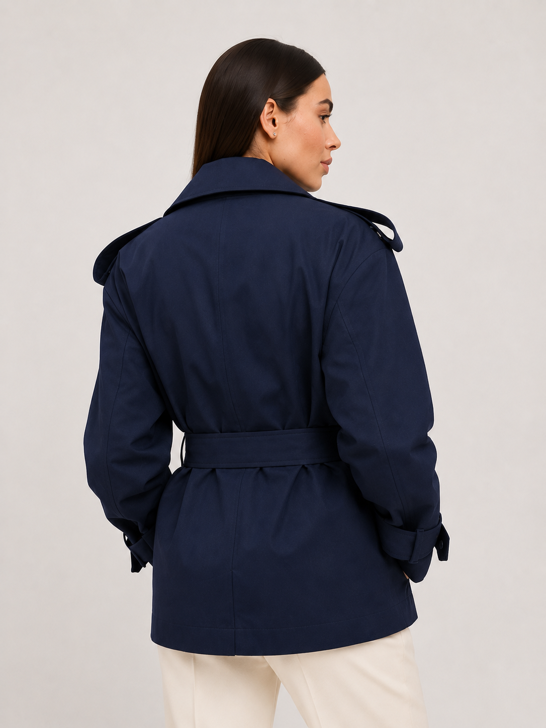 Trench Court Bleu Marine Femme
