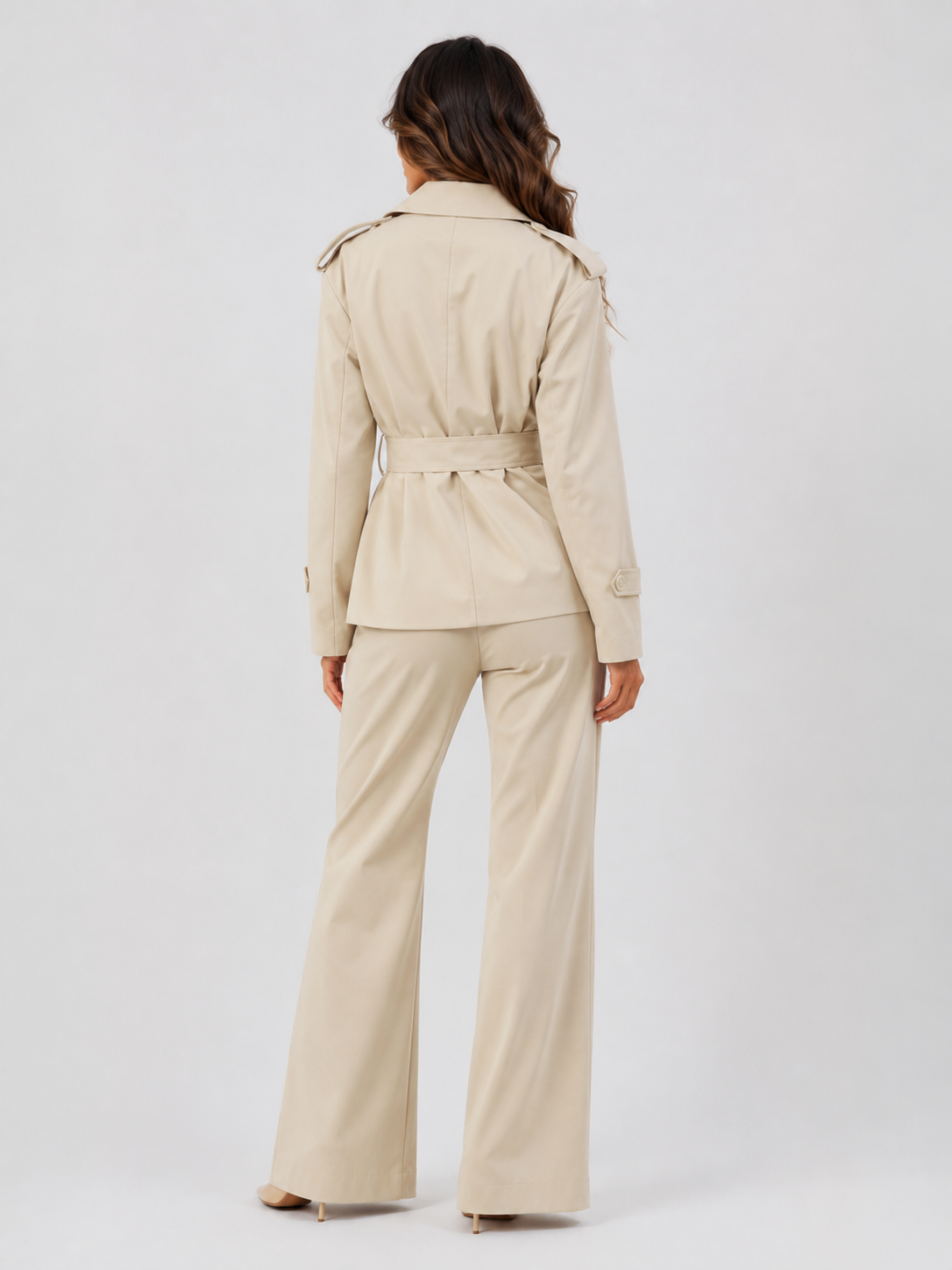 Trench Court Ceinturé Beige Femme