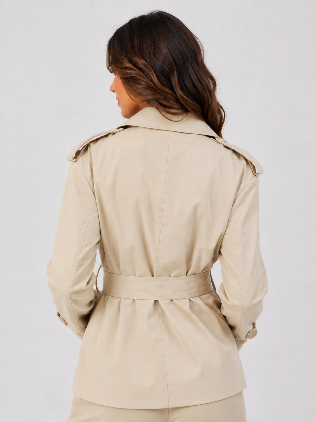 Trench Court Ceinturé Beige Femme