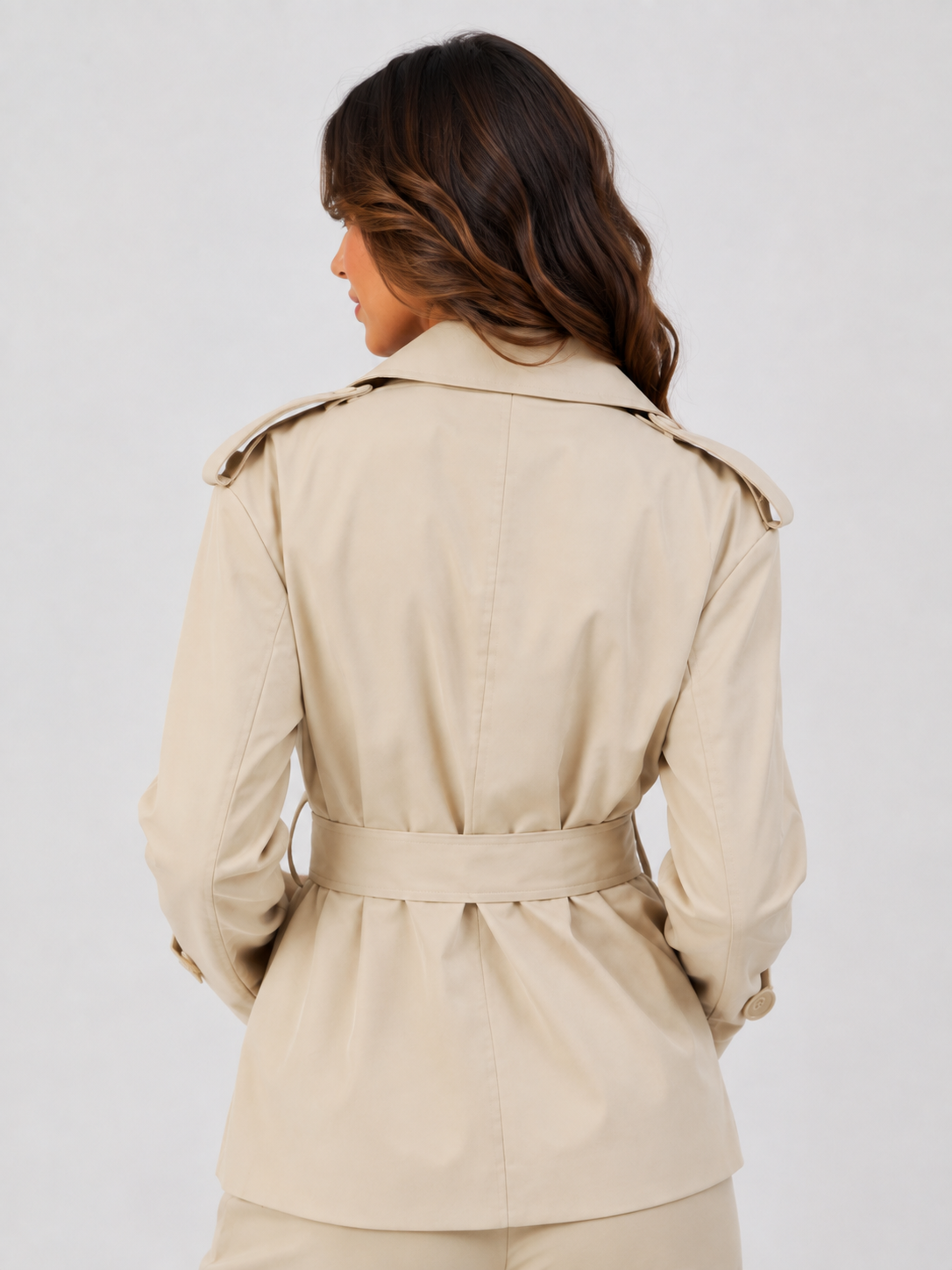 Trench Court Ceinturé Beige Femme
