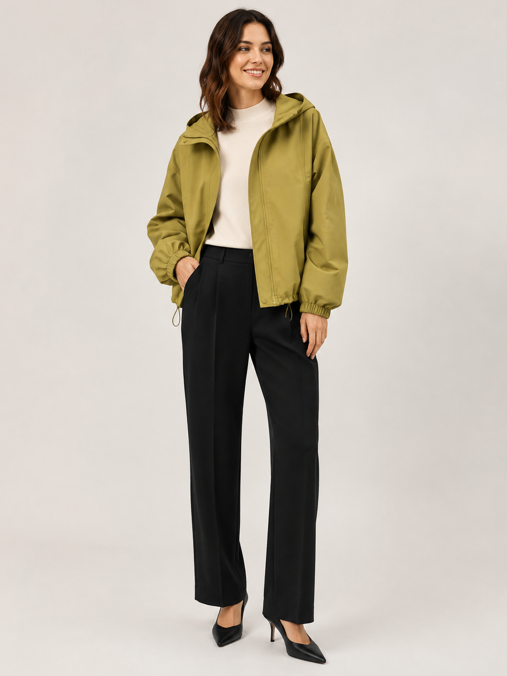 Trench Court À Capuche Femme Kaki