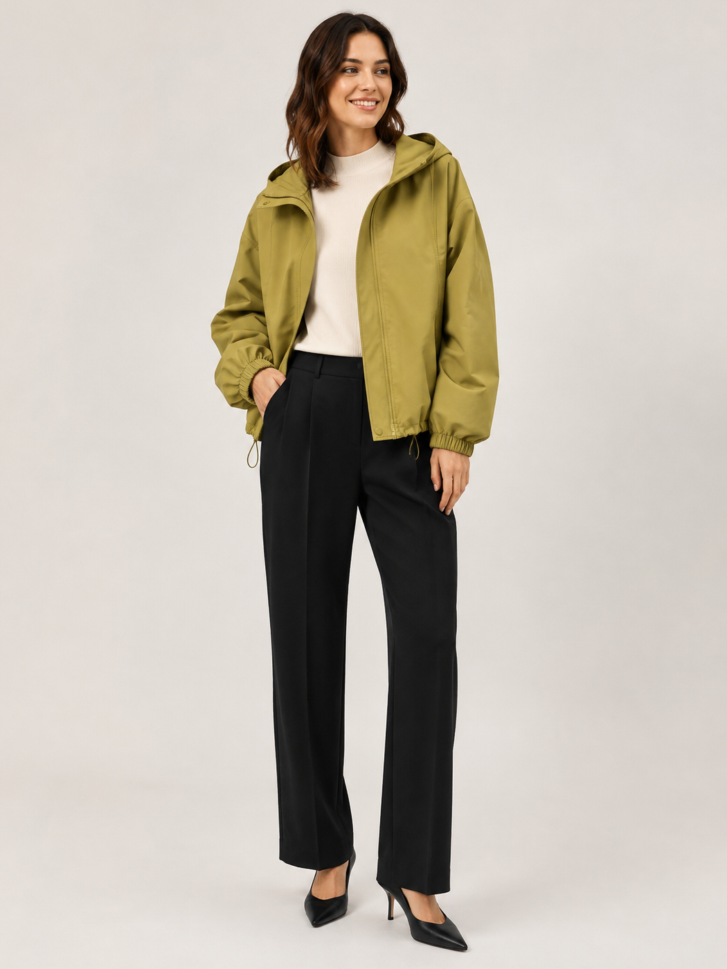 Trench Court À Capuche Femme Kaki