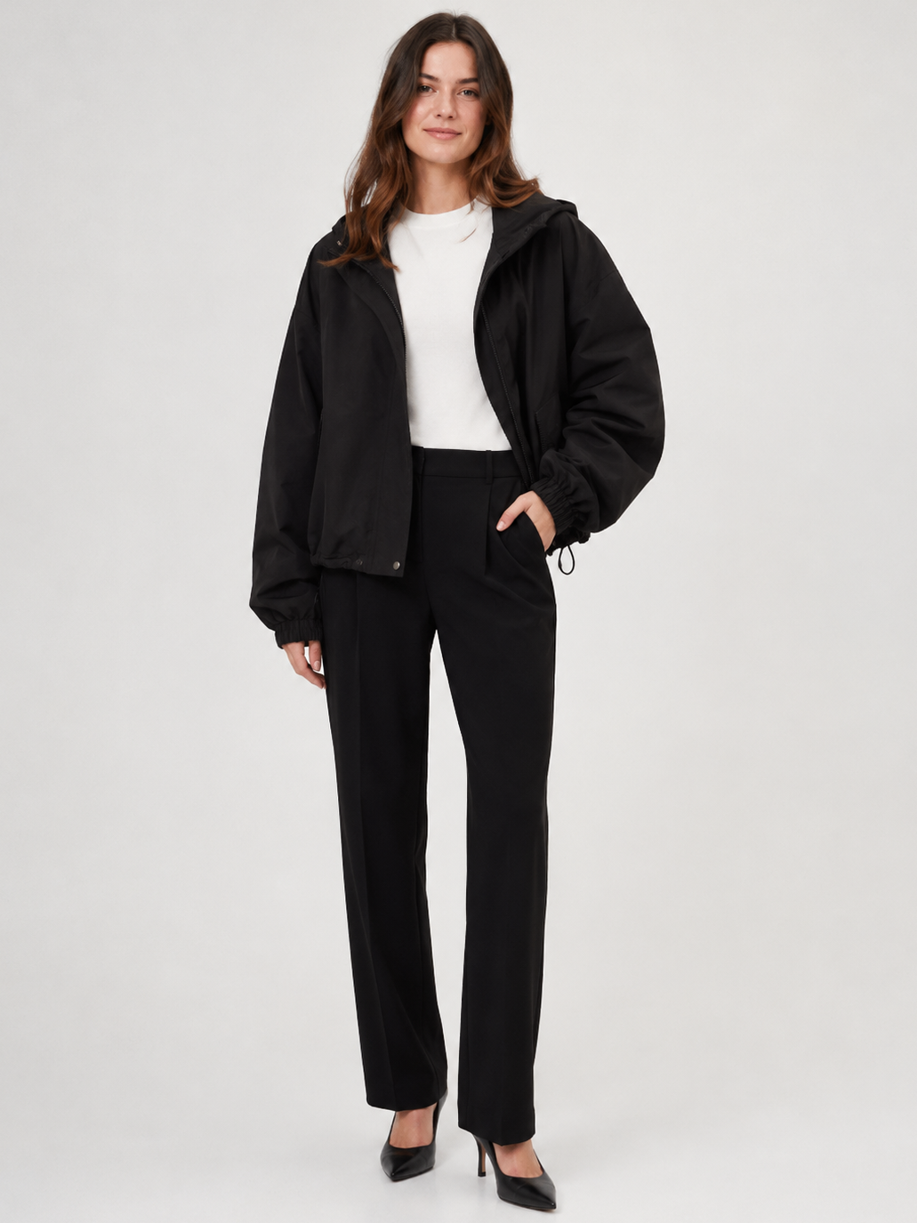 Trench Court À Capuche Femme Noir