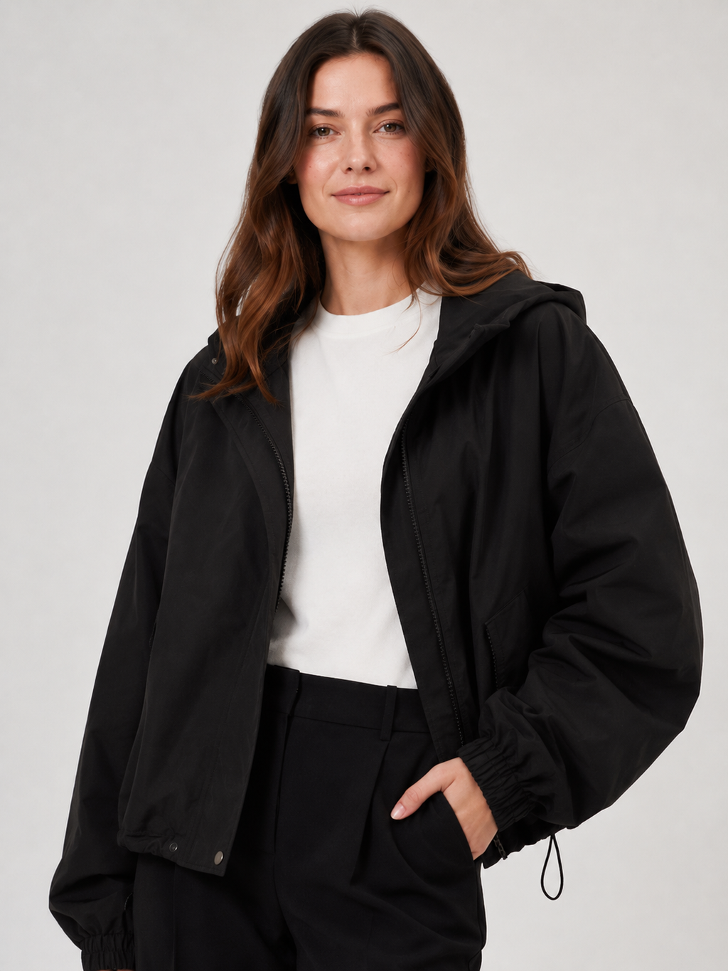Trench Court À Capuche Femme Noir
