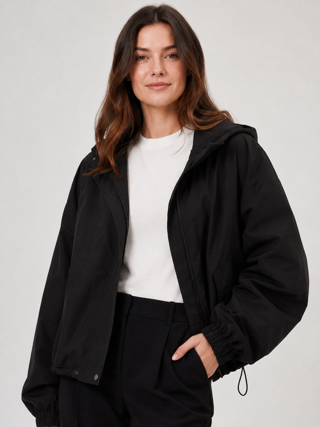 Trench Court À Capuche Femme Noir
