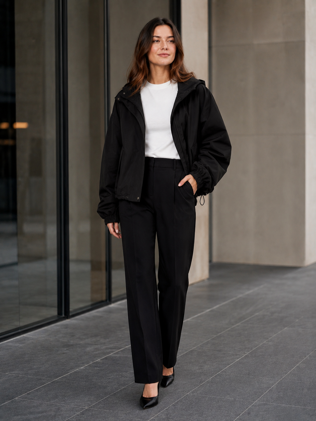Trench Court À Capuche Femme Noir