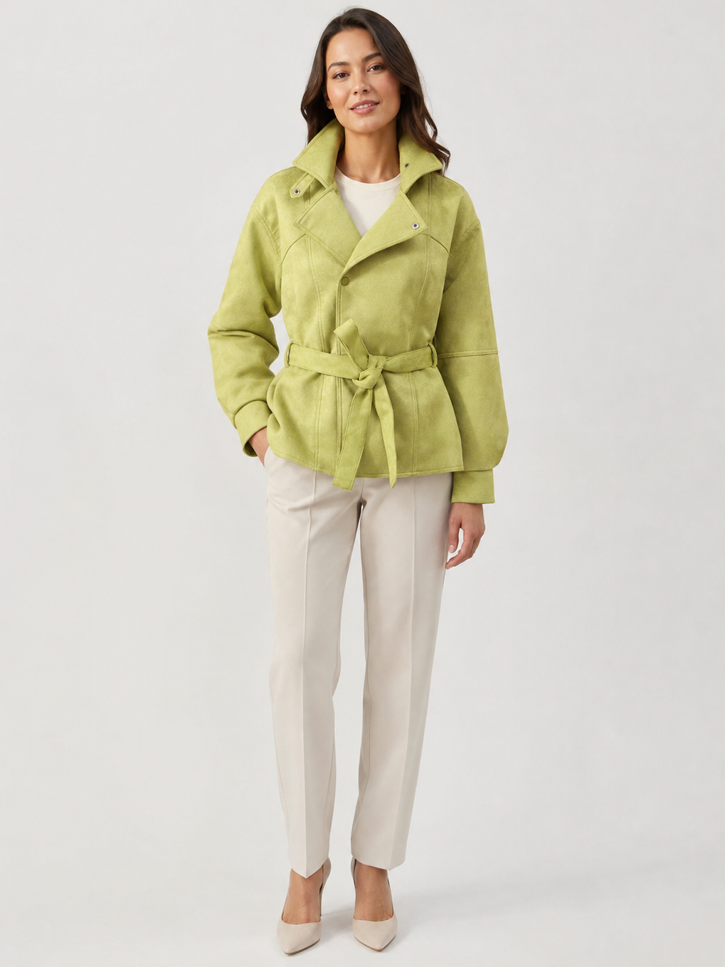 Trench Court Ceinturé Femme Vert