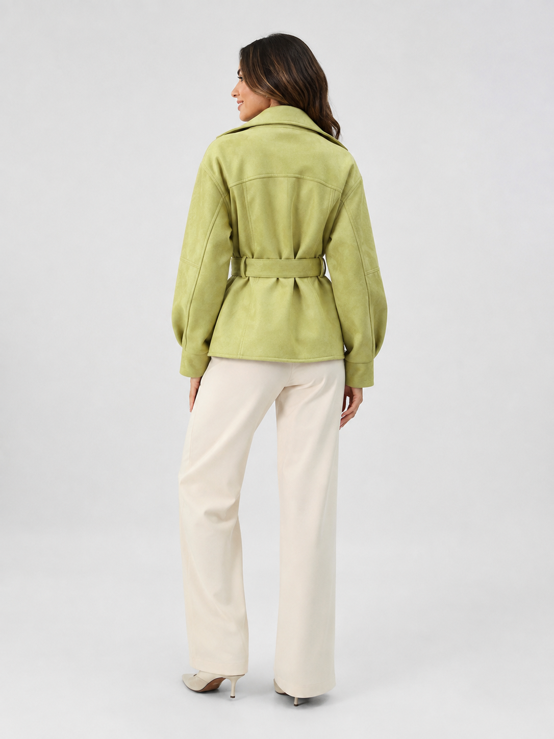Trench Court Ceinturé Femme Vert