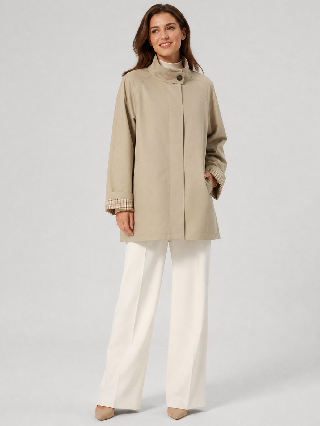 Trench Femme Beige Mi-Long