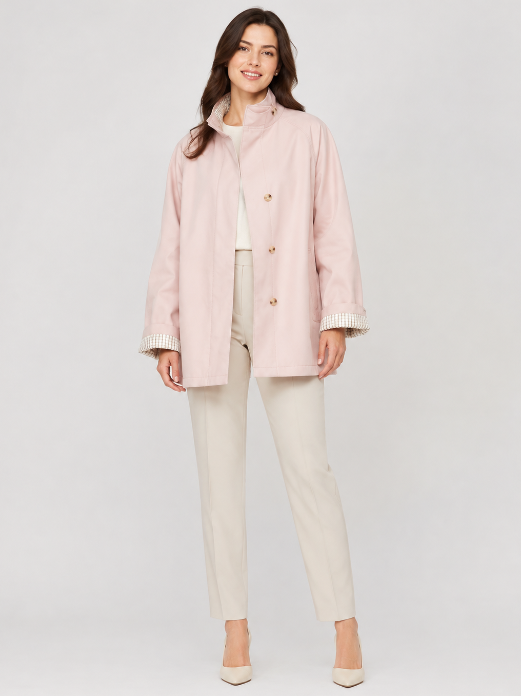 Trench Mi-Long Femme À Col Montant Rose