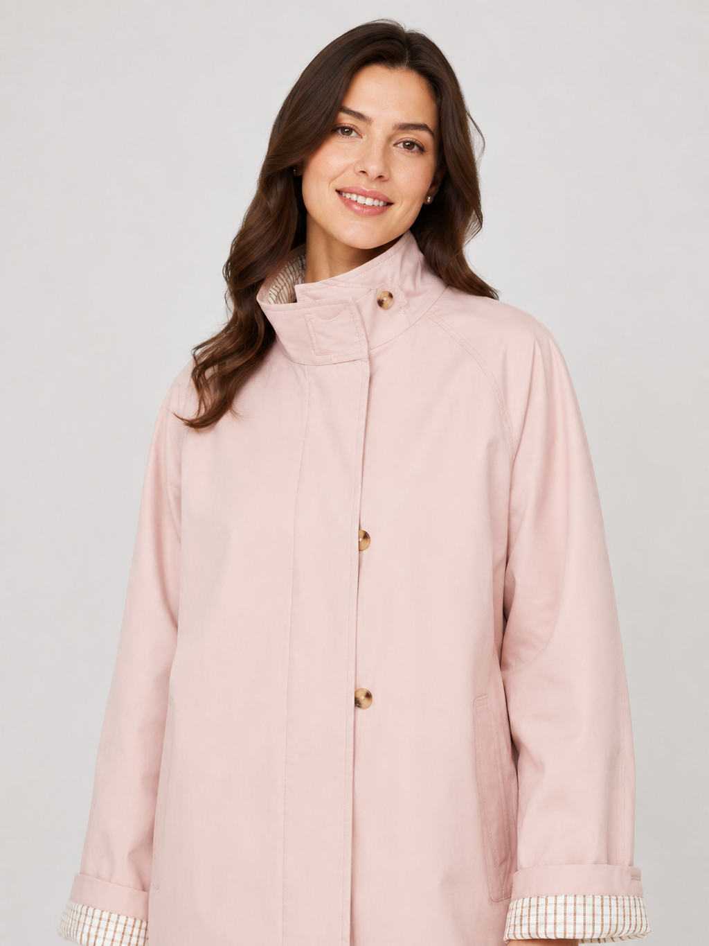 Trench Mi-Long Femme À Col Montant Rose