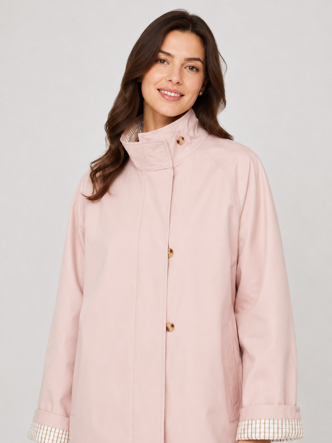 Trench Mi-Long Femme À Col Montant Rose