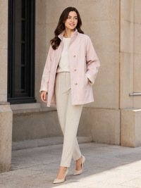 Trench Mi-Long Femme À Col Montant Rose