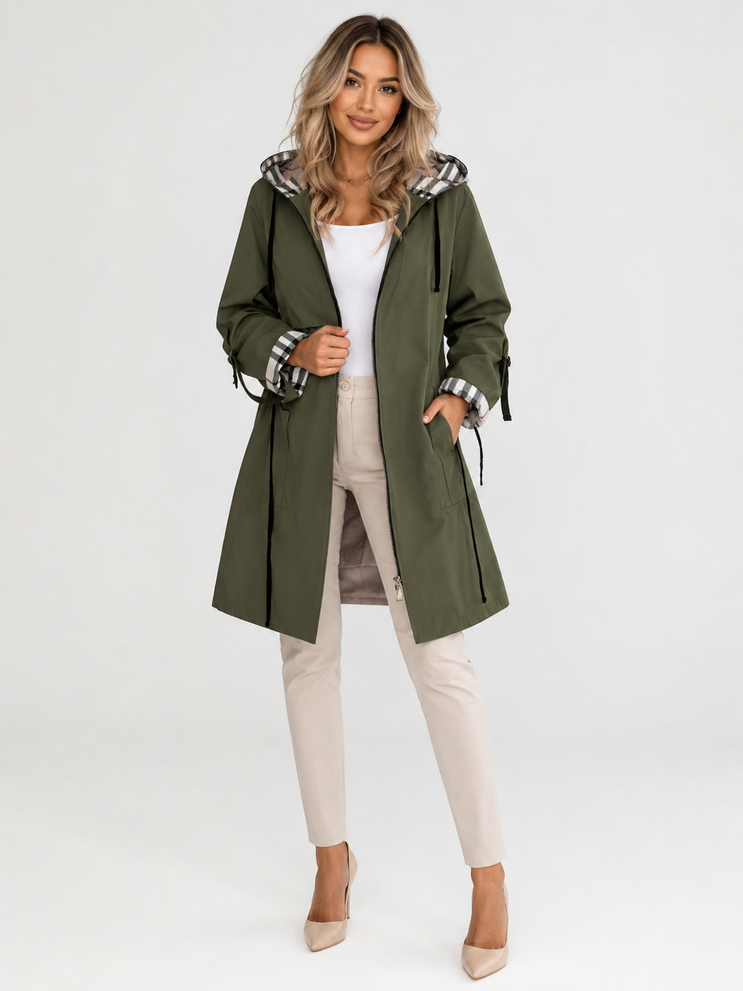 Trench Mi-Long Femme Kaki