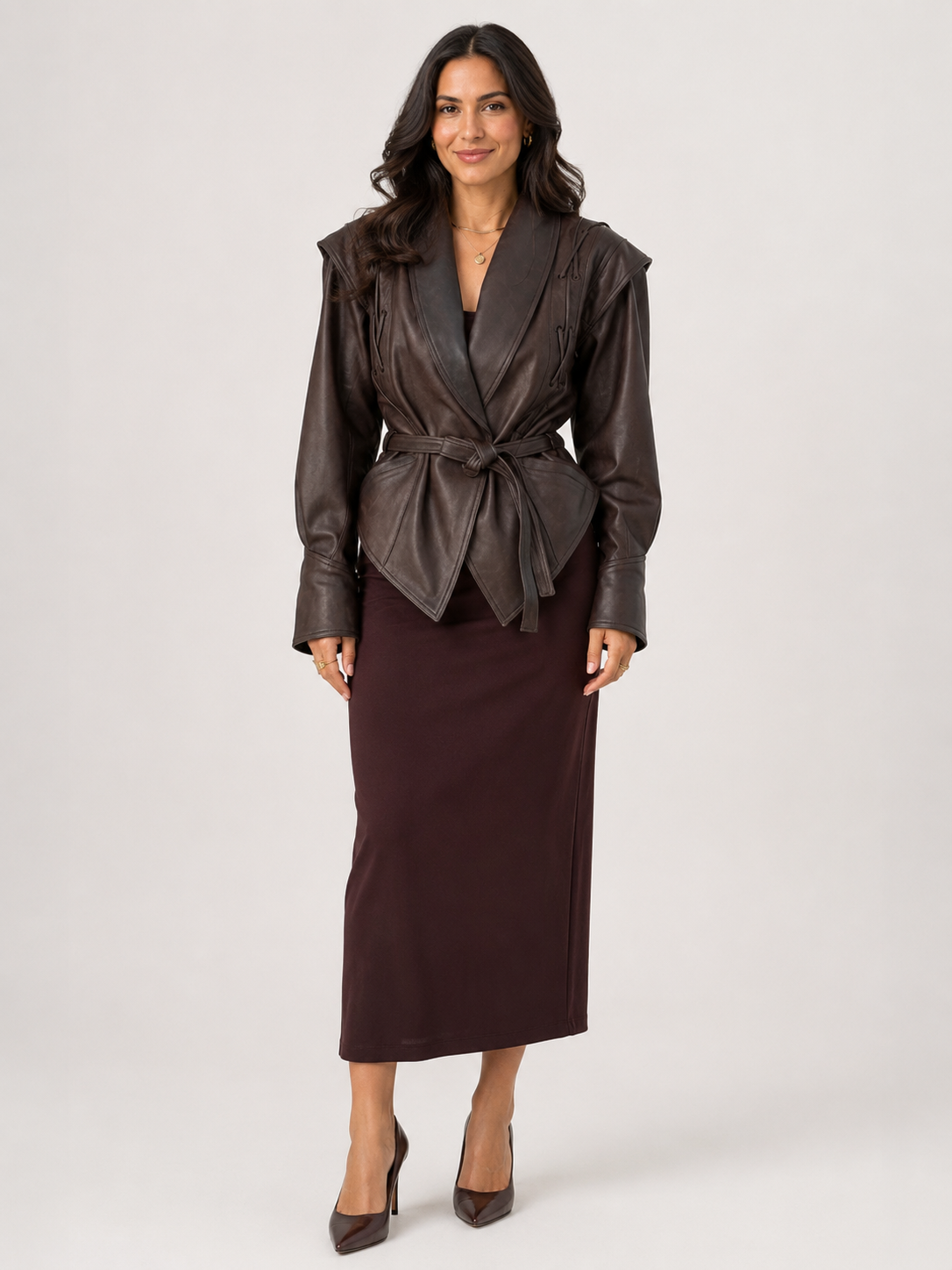 Veste Simili Cuir Longue Femme