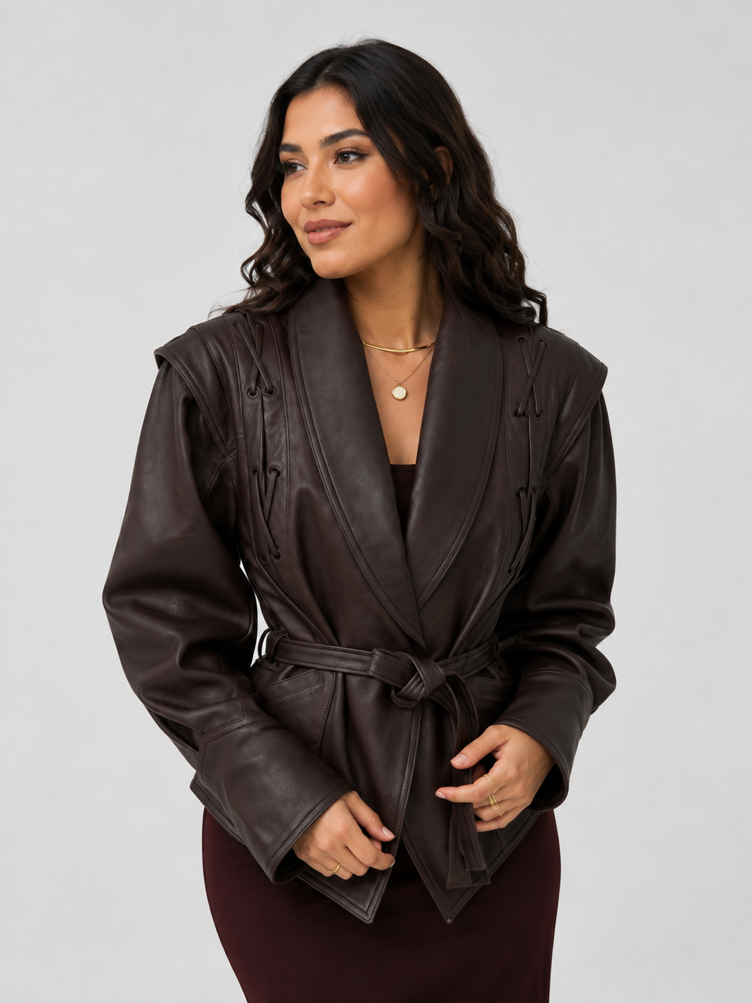 Veste Simili Cuir Longue Femme