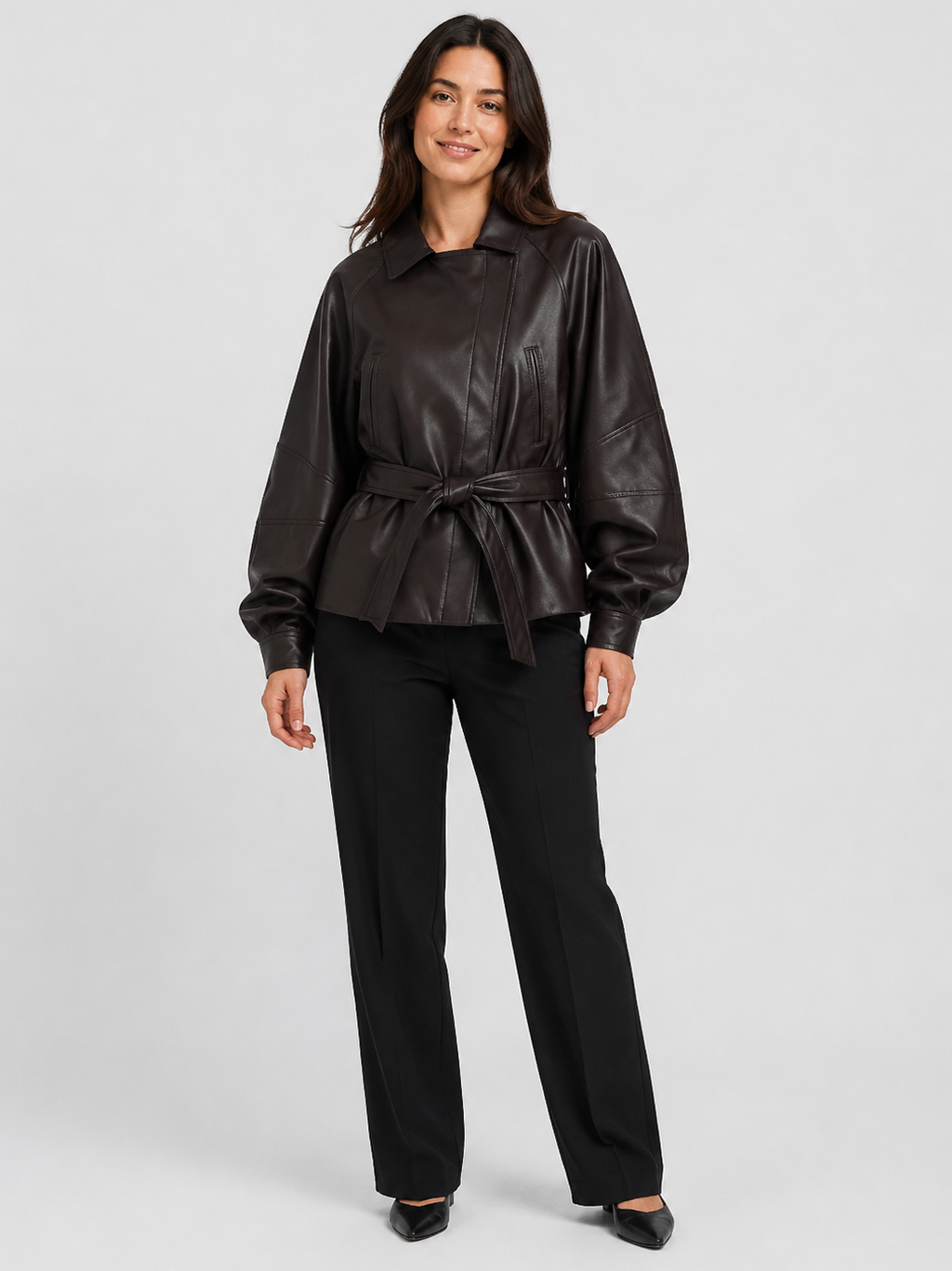 Veste Cuir Femme Marron Foncé