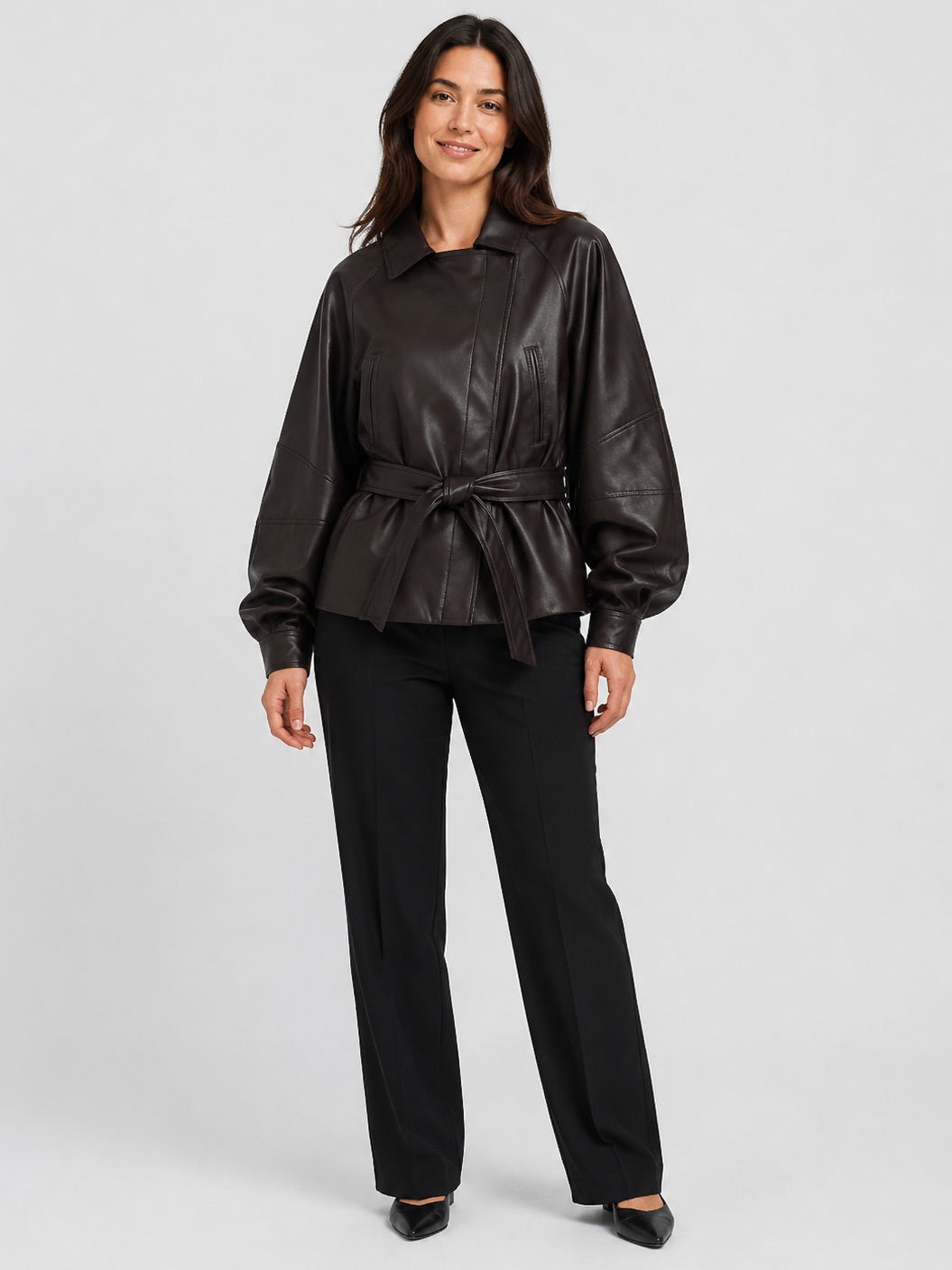 Veste Cuir Femme Marron Foncé