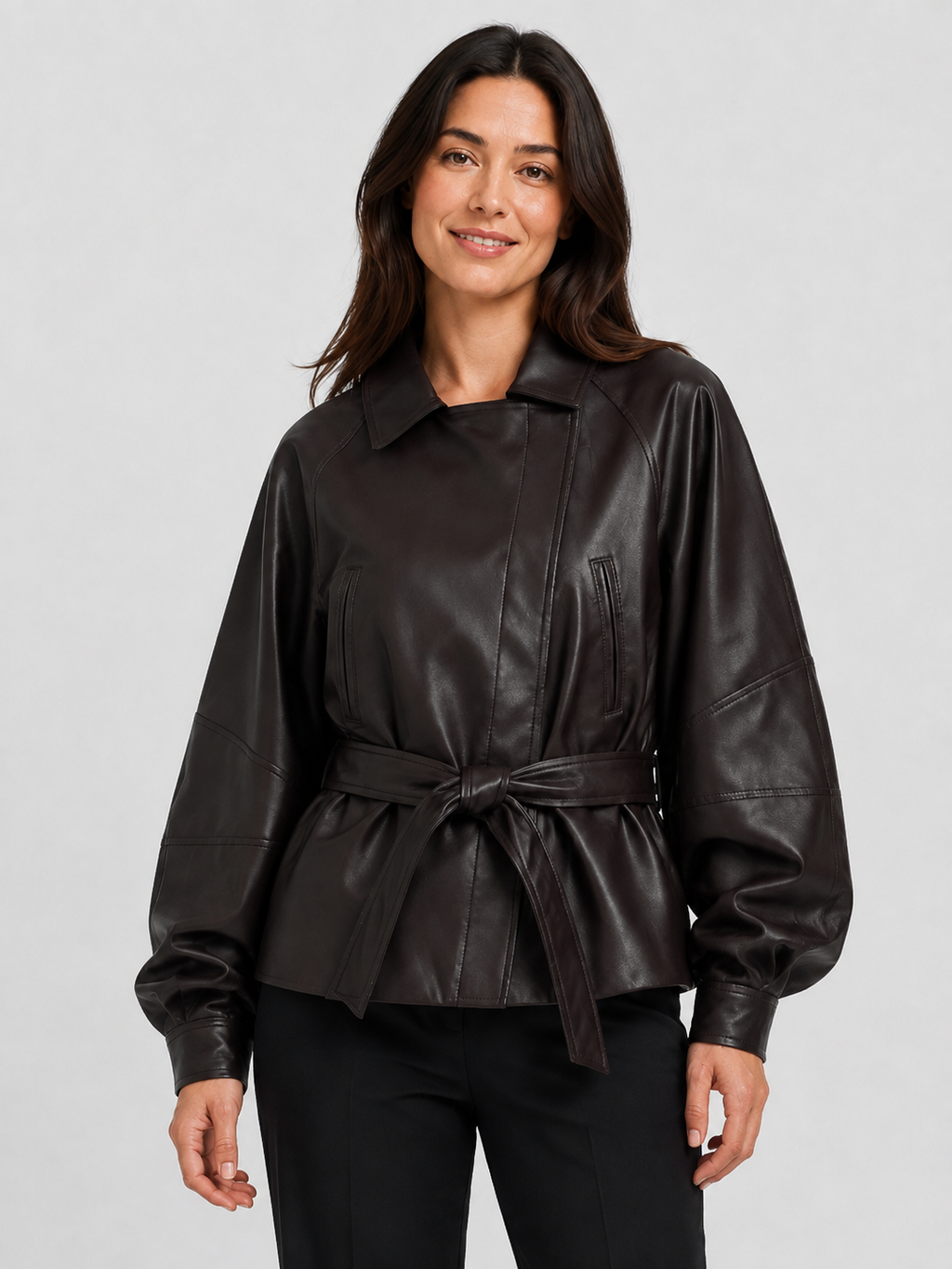 Veste Cuir Femme Marron Foncé