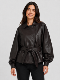 Veste Cuir Femme Marron Foncé