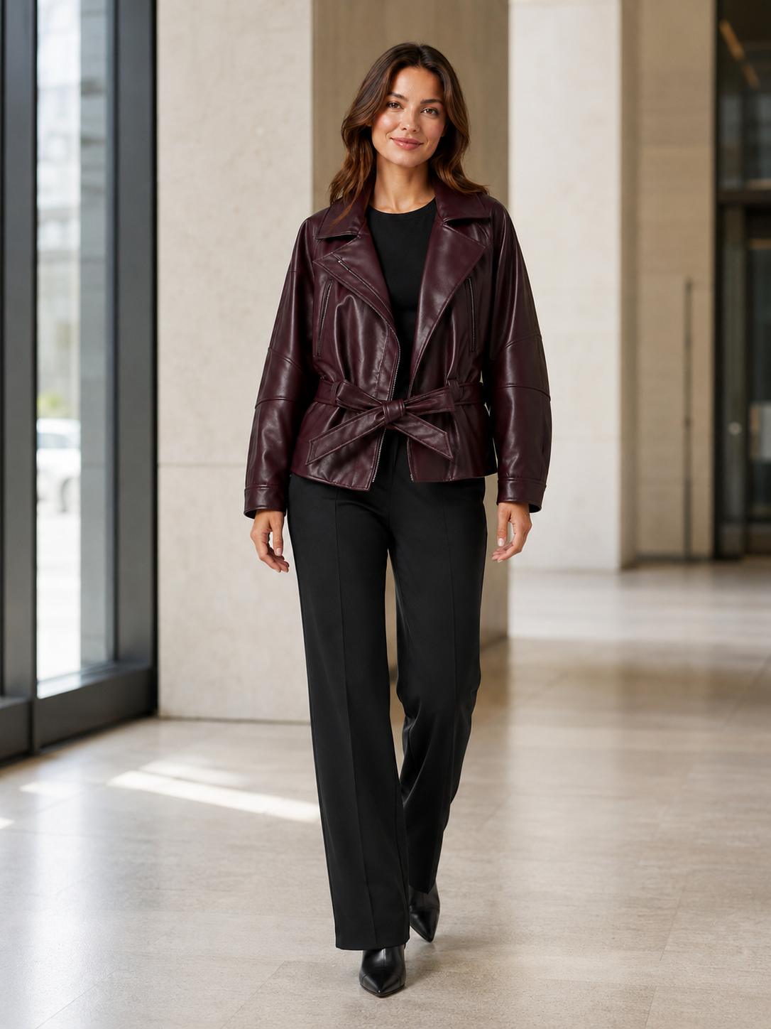Veste Cuir Marron Femme Oversize