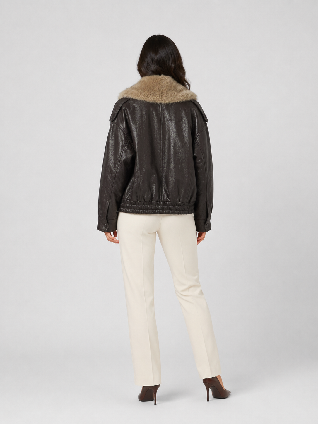 Veste Cuir Marron Fourrure Femme