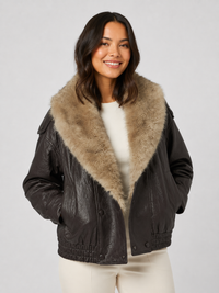 Veste Cuir Marron Fourrure Femme