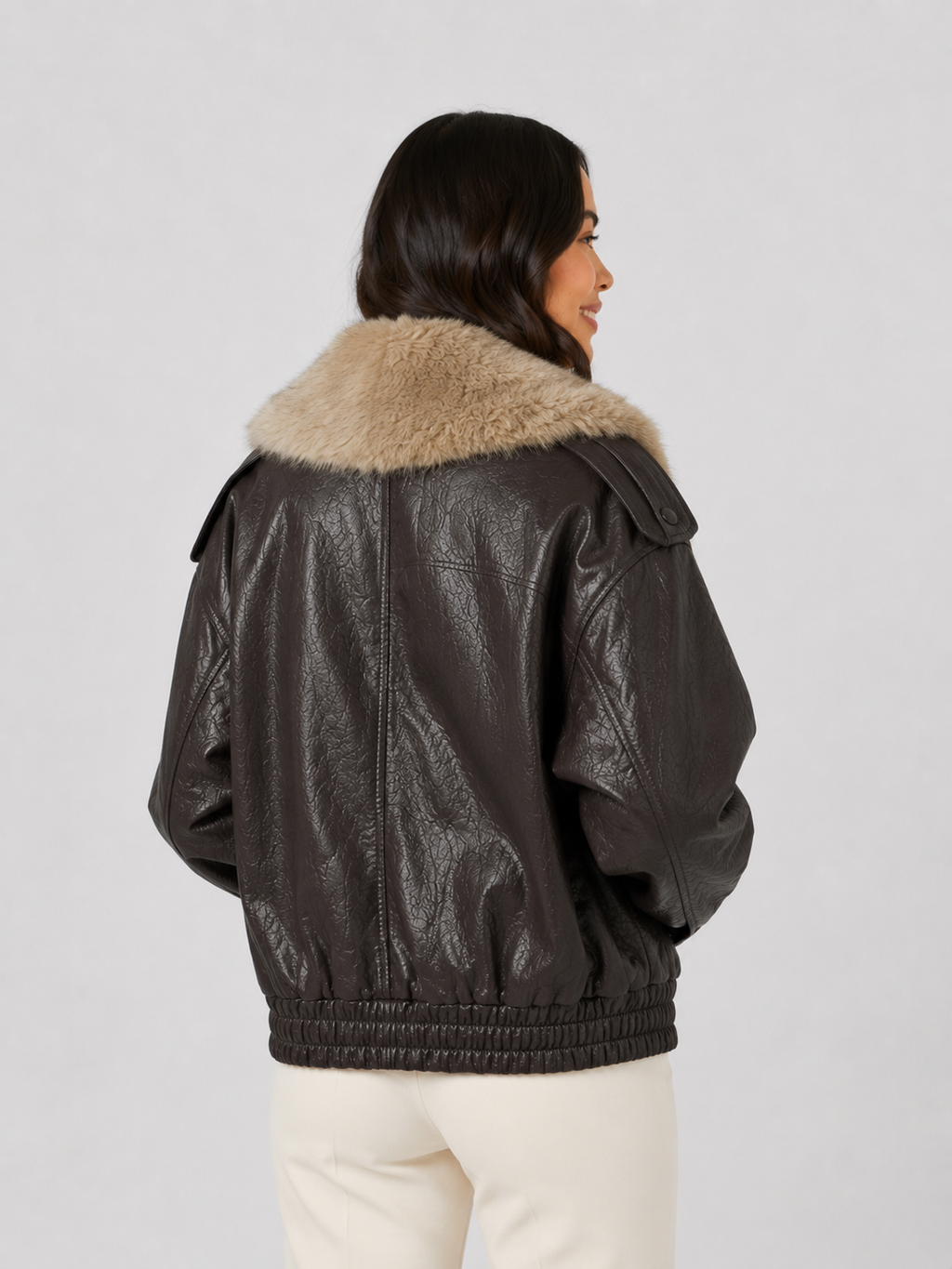 Veste Cuir Marron Fourrure Femme
