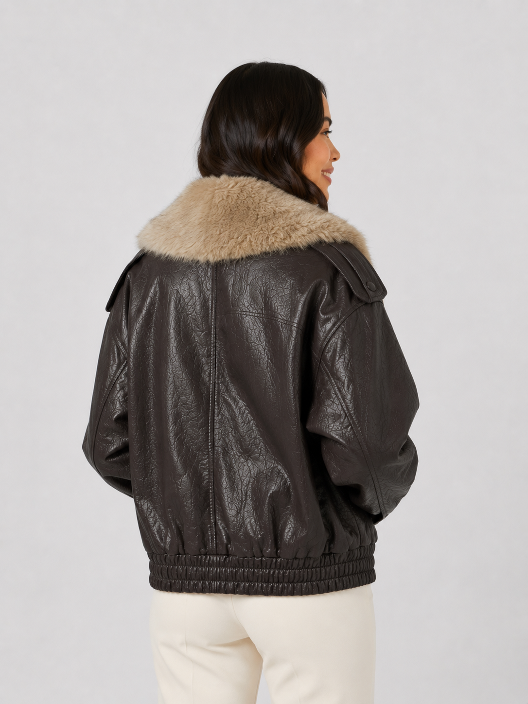 Veste Cuir Marron Fourrure Femme