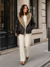 Veste Cuir Marron Fourrure Femme
