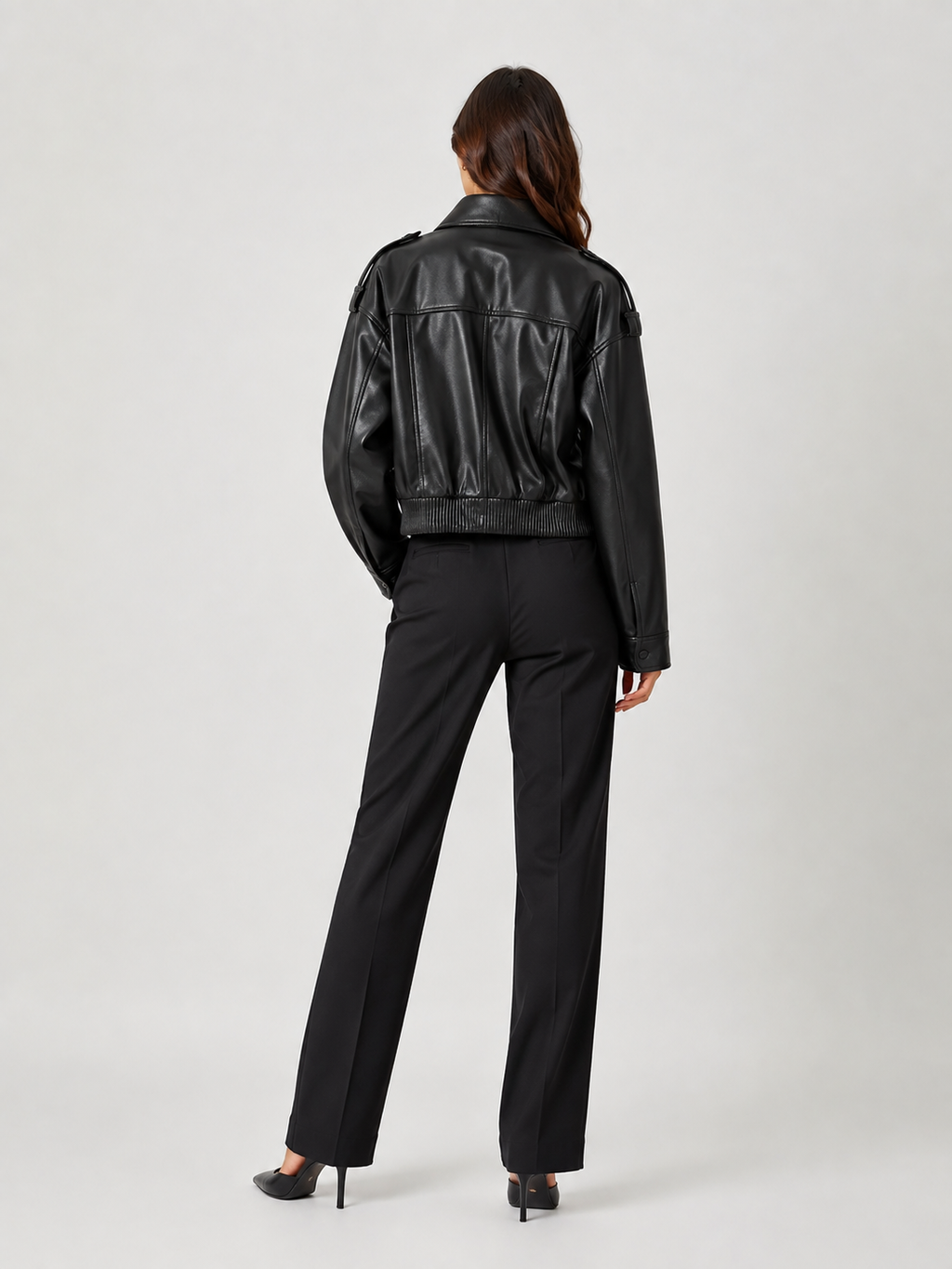 Veste Courte Cuir Noir Femme